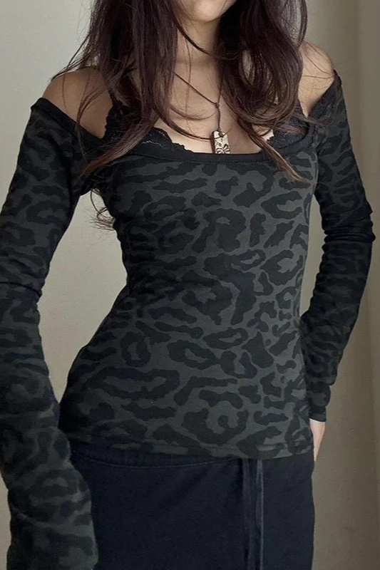 Off Shoulder Leopard Layered Blouse - Image 2