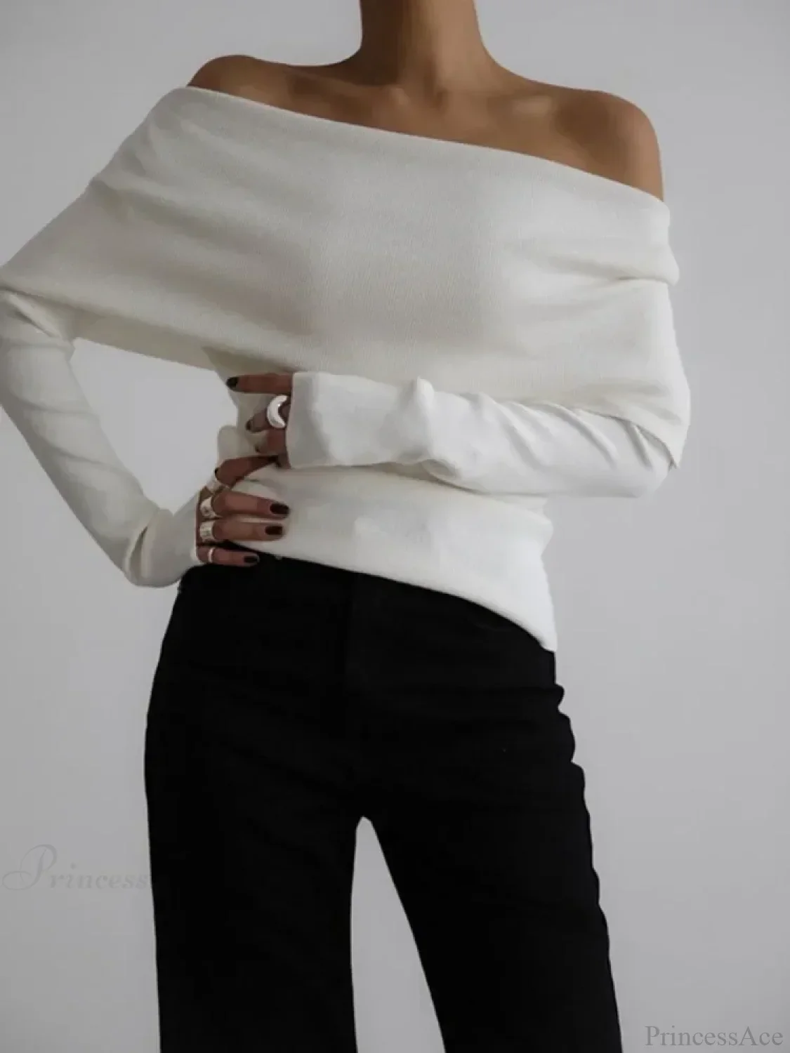 Off Shoulder Long Sleeve Skinny Sweater - Image 2