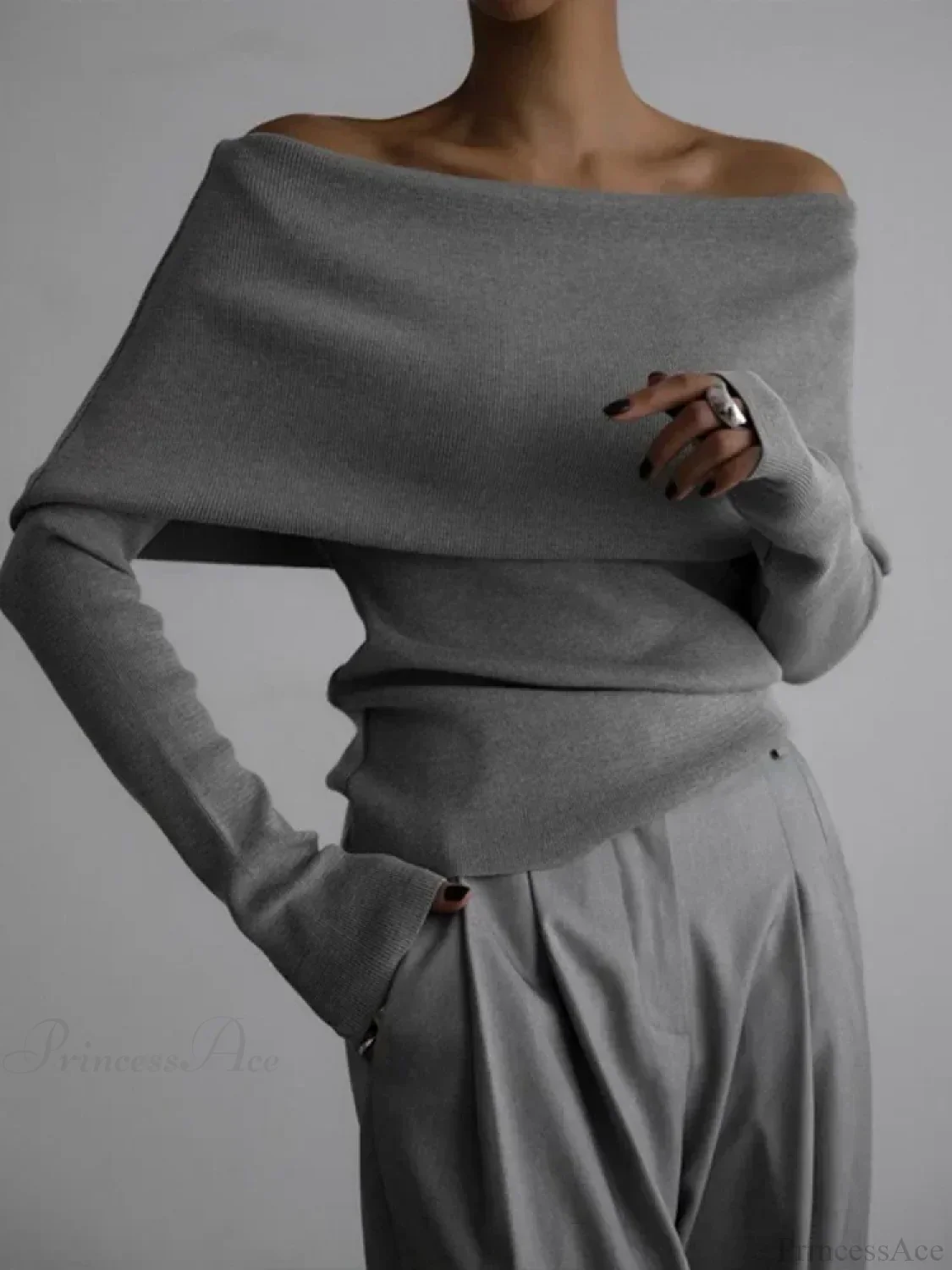 Off Shoulder Long Sleeve Skinny Sweater - Image 4