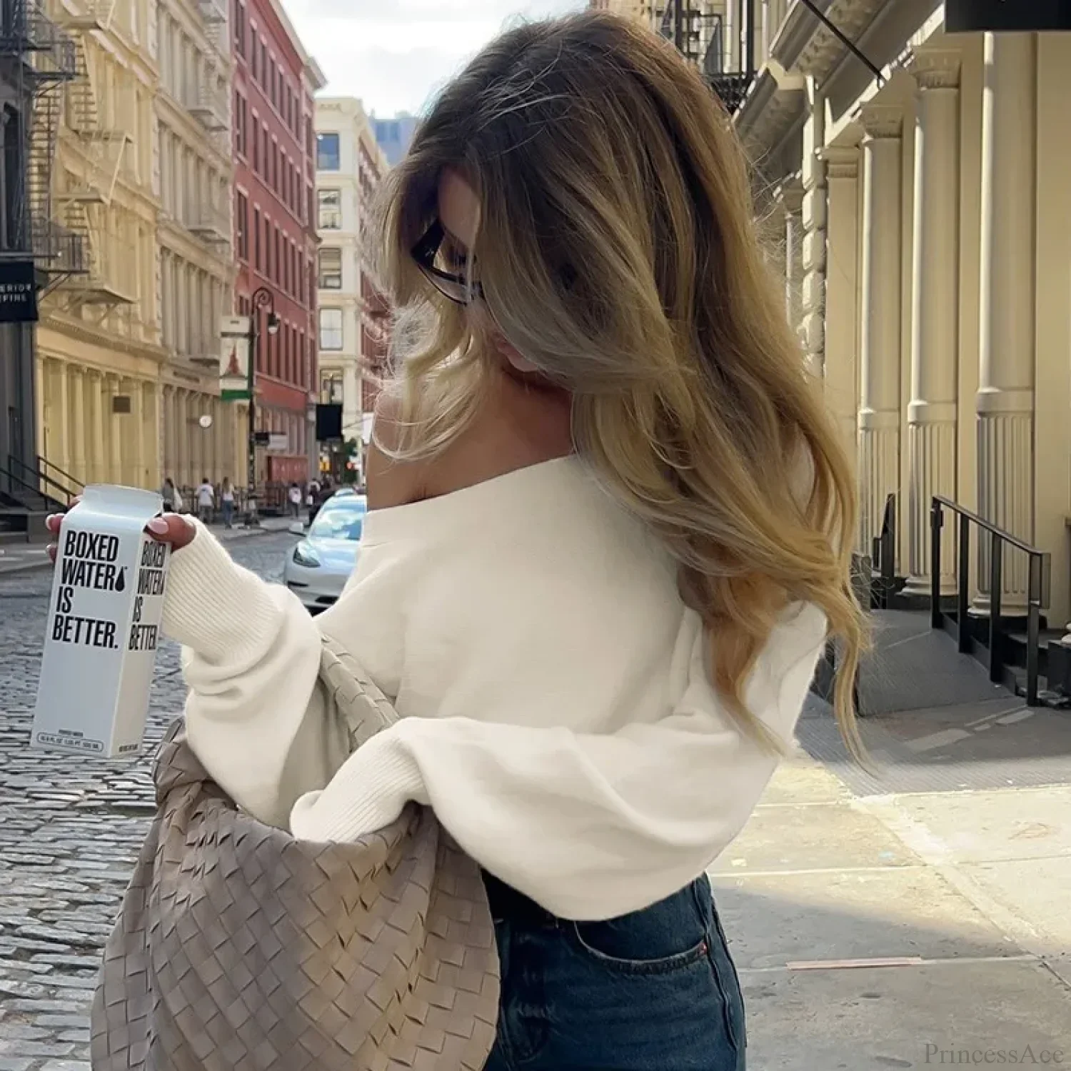 Off-Shoulder Long-Sleeved Knitted Sweater - Image 4