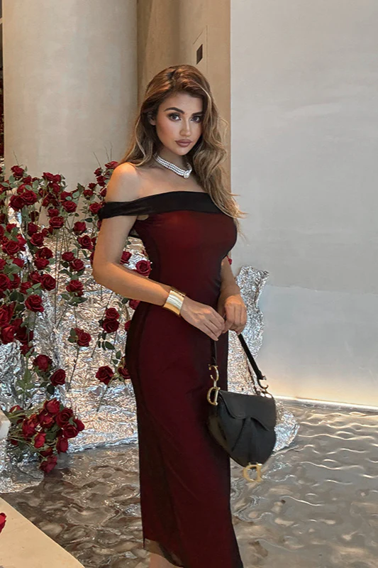 Off-Shoulder Mesh Colorblock Bodycon Party Dress - Image 4