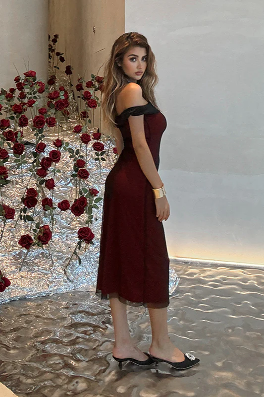 Off-Shoulder Mesh Colorblock Bodycon Party Dress - Image 5