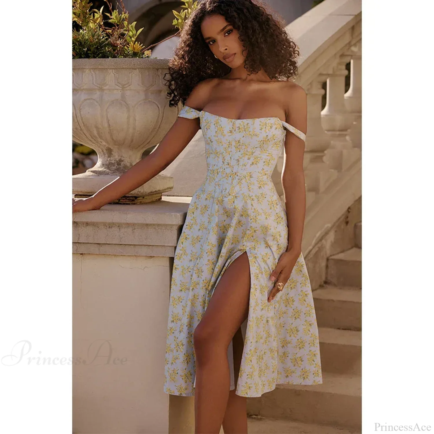 Off Shoulder Midi A-line Vacation Dress - Image 6