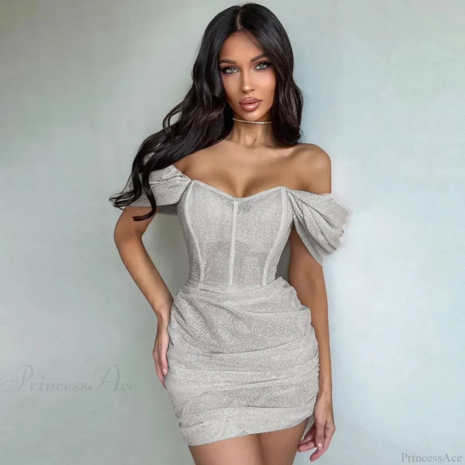 Off-Shoulder Pleated Mini Dress - Image 2