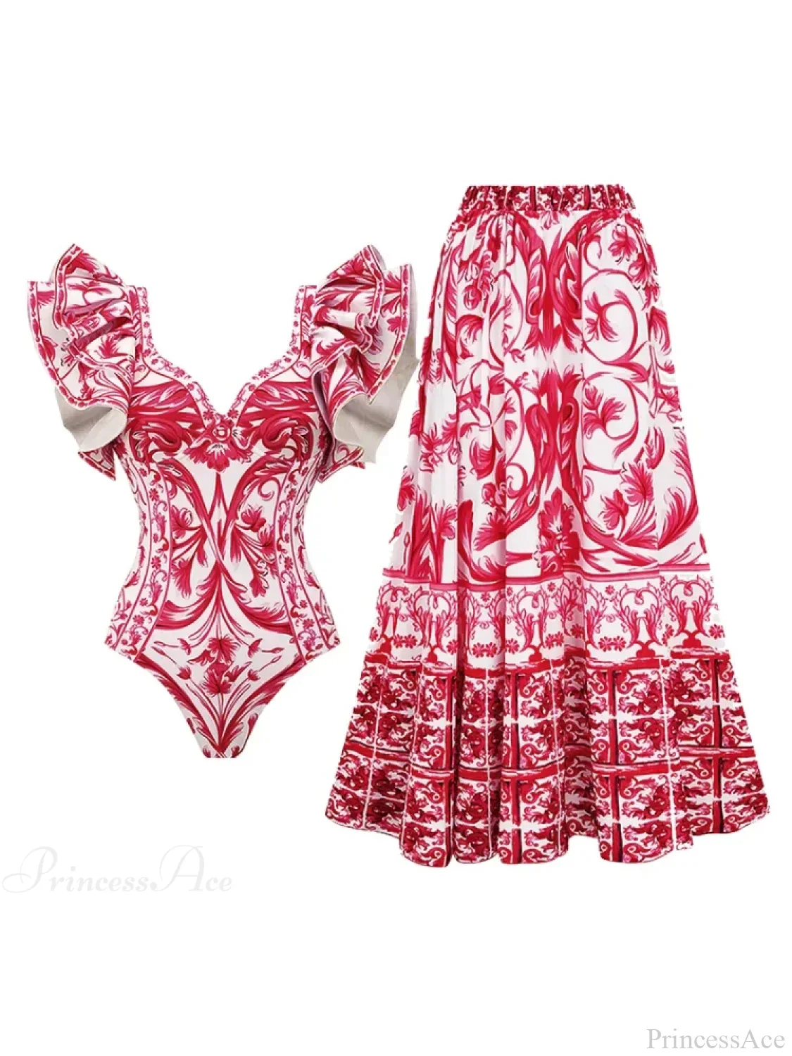 Off Shoulder Print Sarong Two Piece Set - Image 4