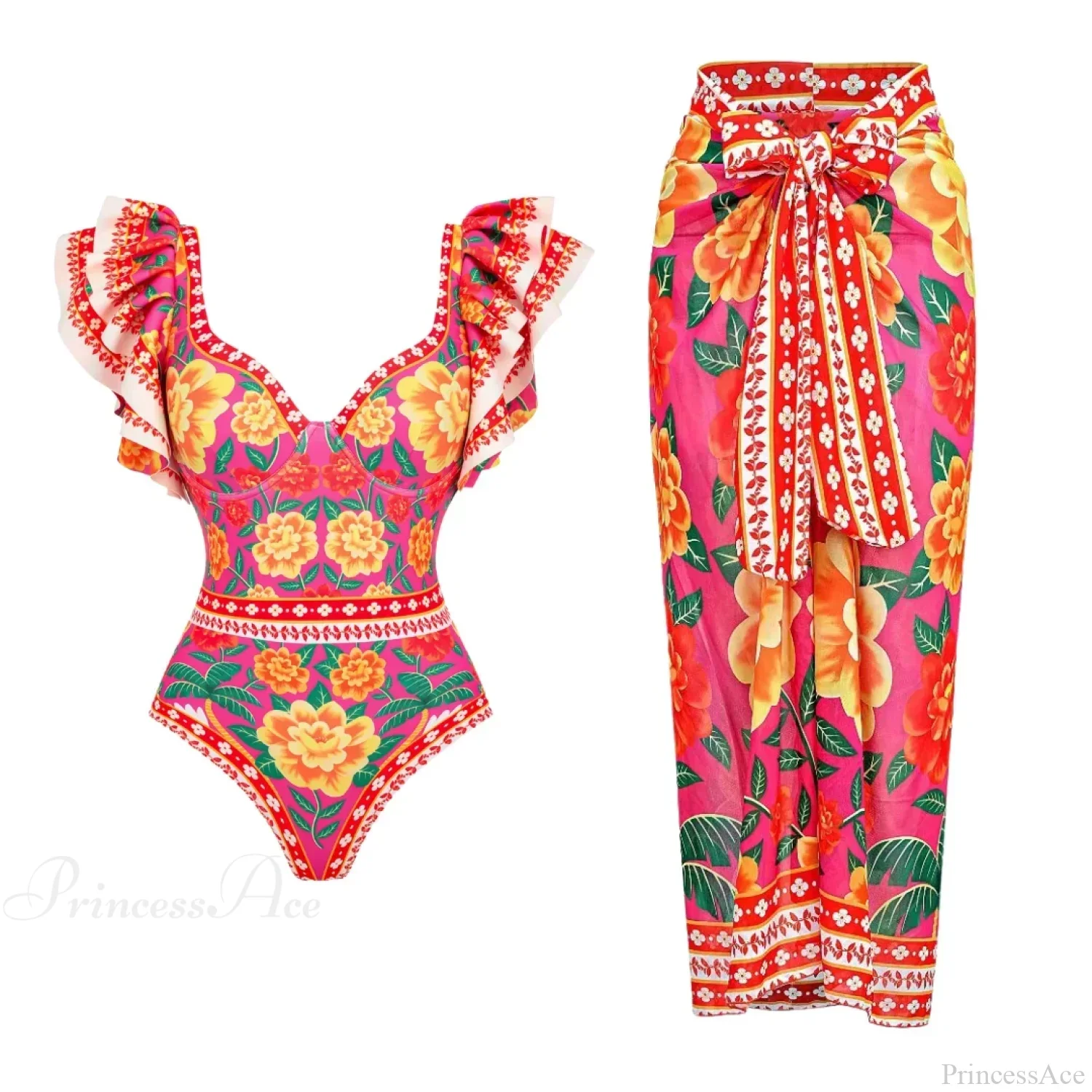 Off Shoulder Print Sarong Two Piece Set - Image 5