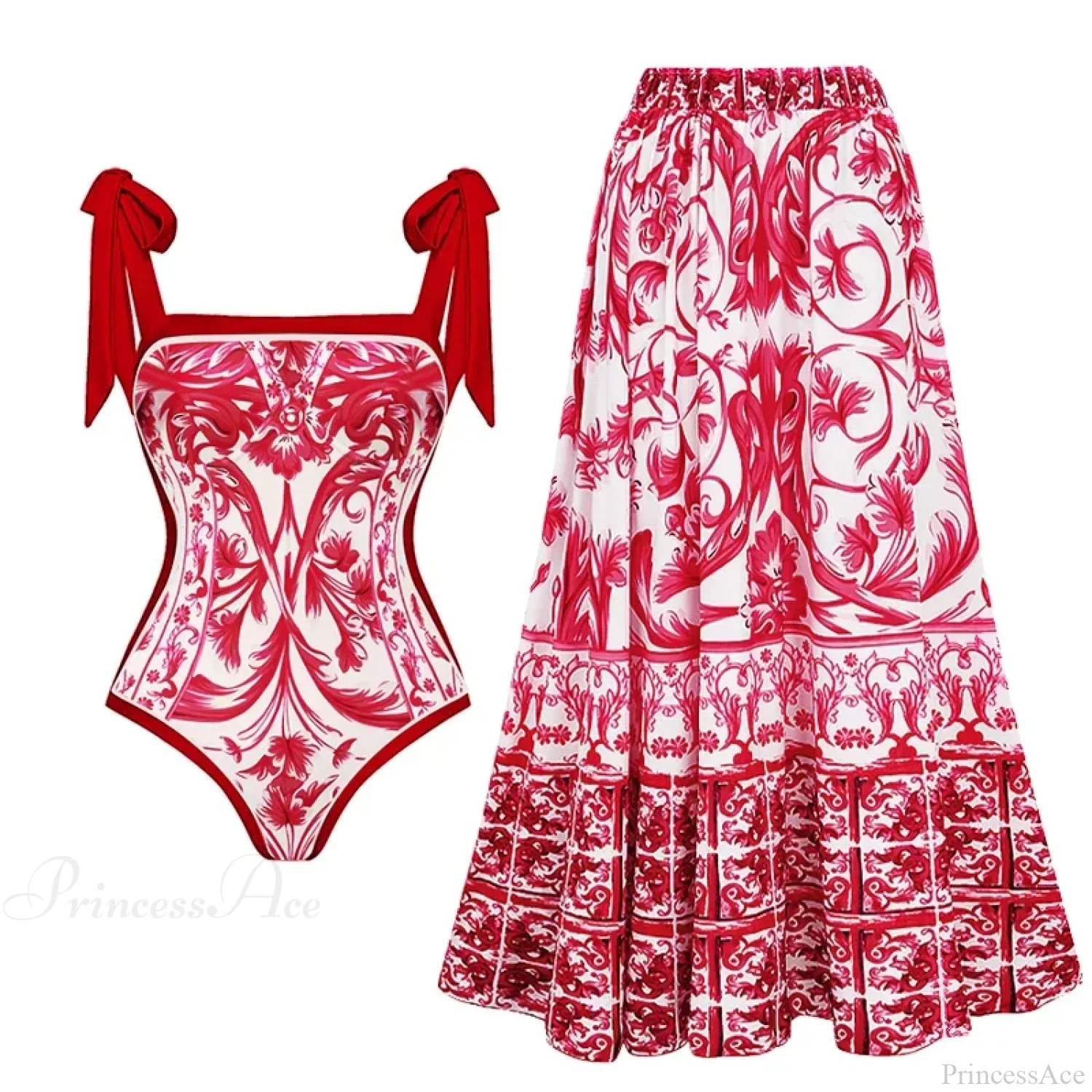 Off Shoulder Print Sarong Two Piece Set - Image 6