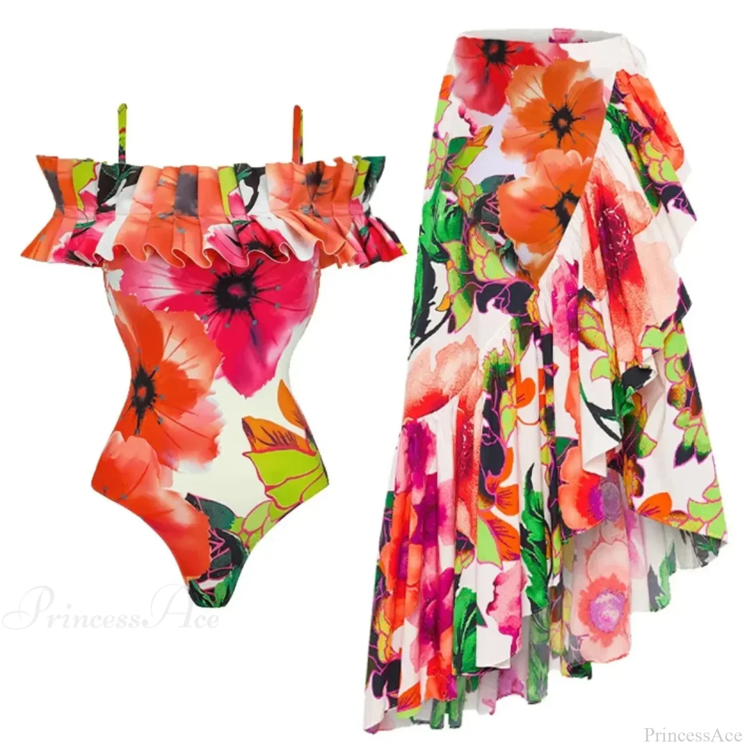 Off Shoulder Print Sarong Two Piece Set - Image 7