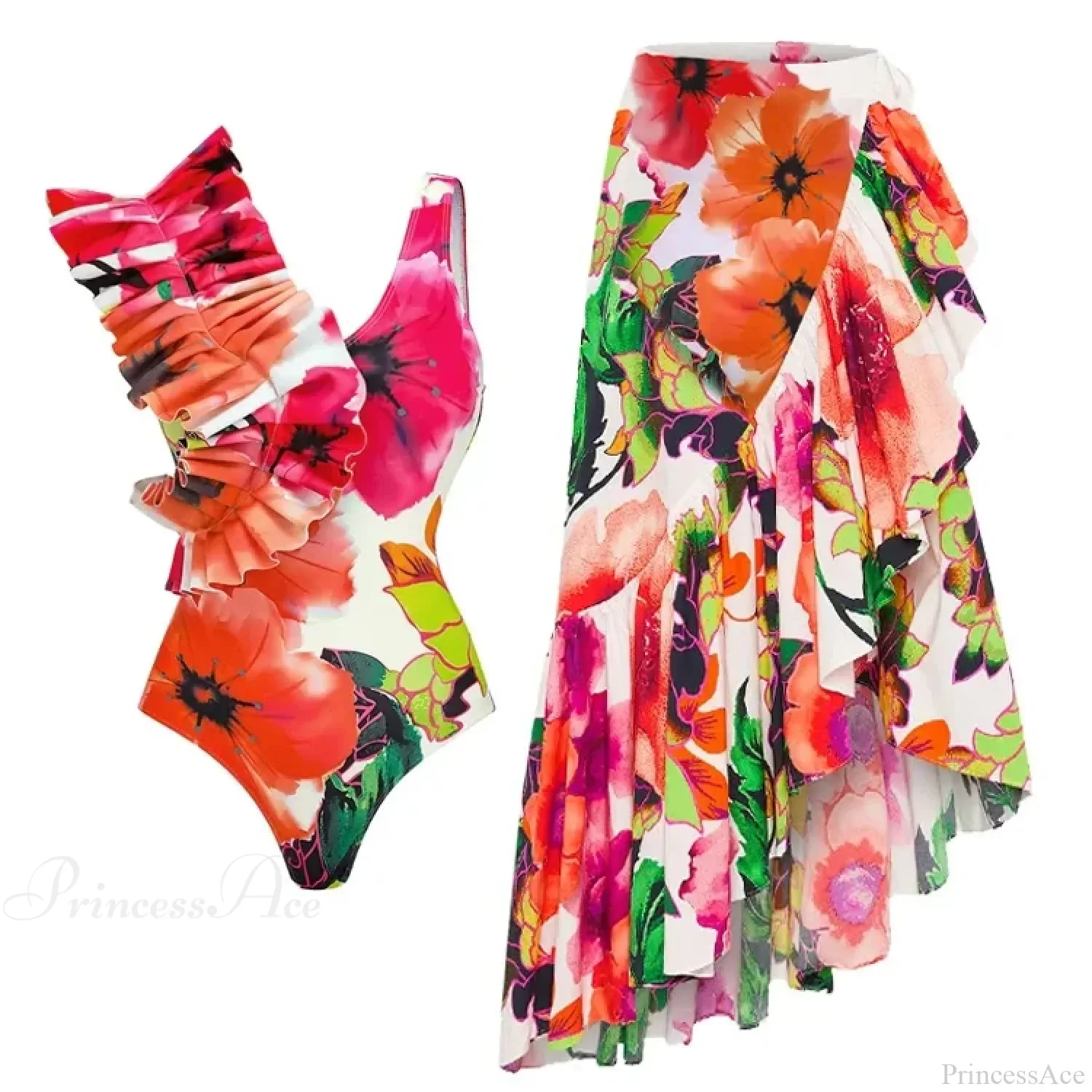 Off Shoulder Print Sarong Two Piece Set - Image 9