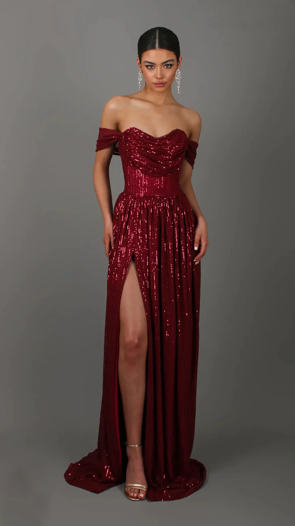 Off-Shoulder Ruched Sequin Party Dress - Image 3