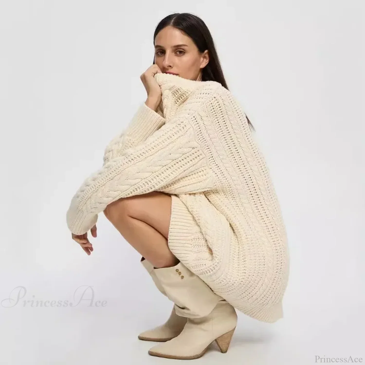 Off-Shoulder Solid Long Sleeve Knitted Sweater - Image 4