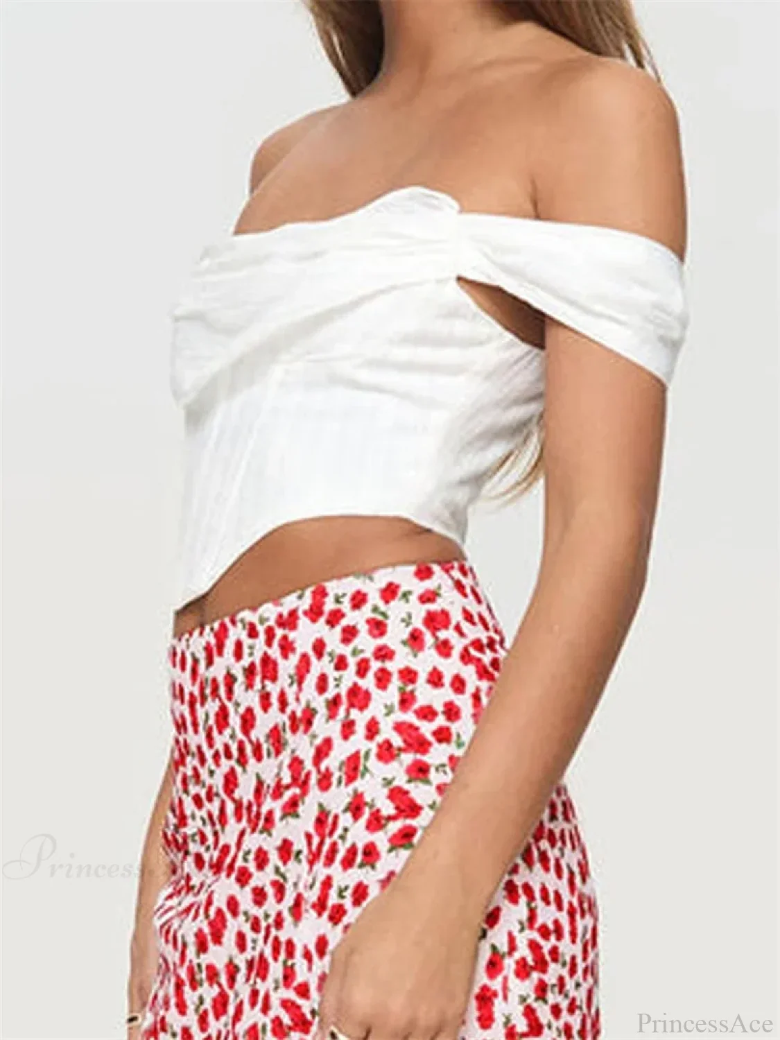 Off Shoulder Solid Zip Backless Tee Crop Top - Image 3