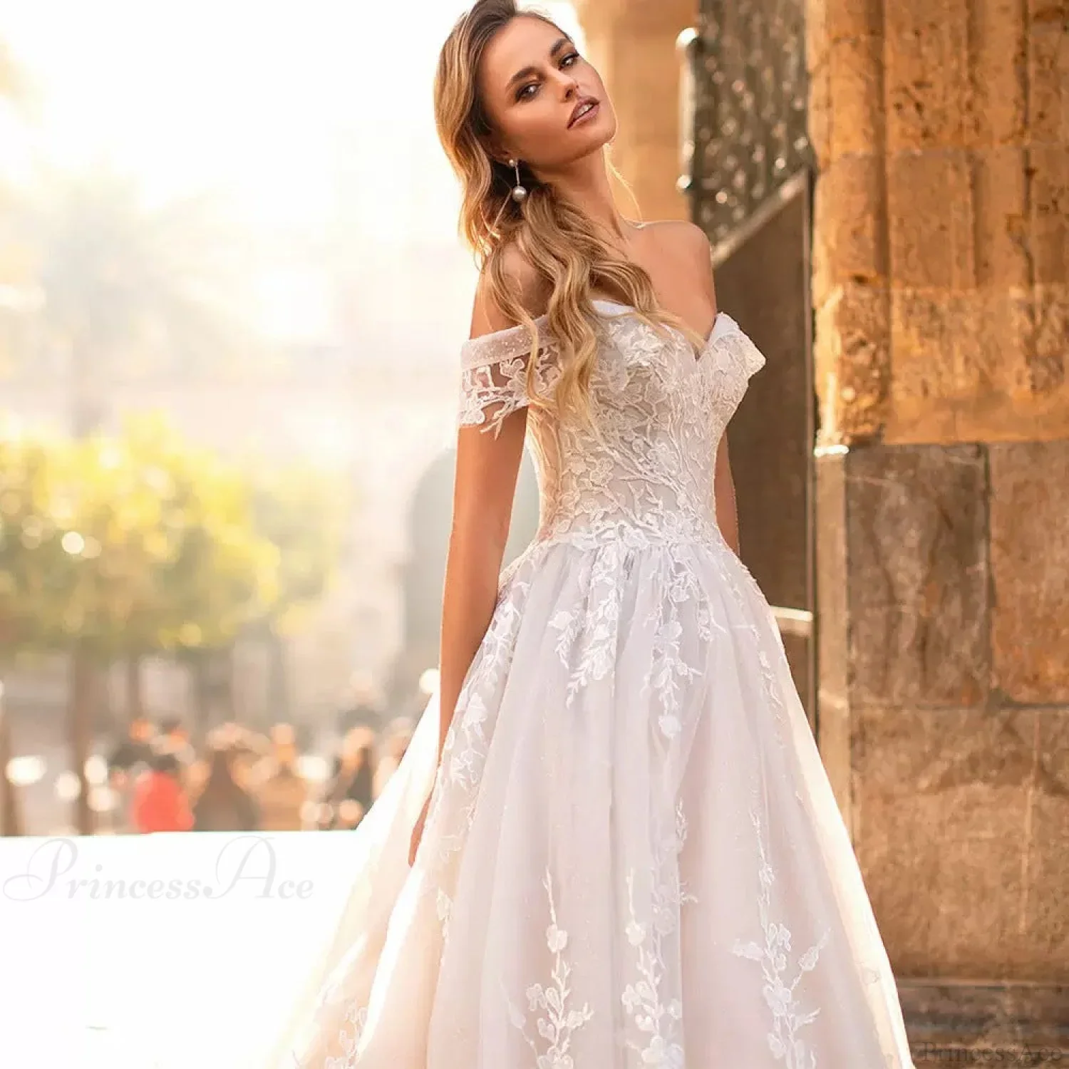 Off-Shoulder Starry Sheer Wedding Dress - Image 2