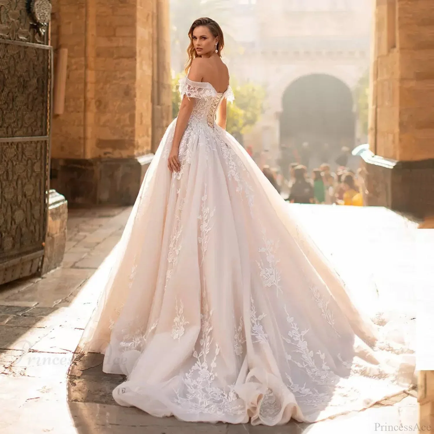Off-Shoulder Starry Sheer Wedding Dress - Image 3