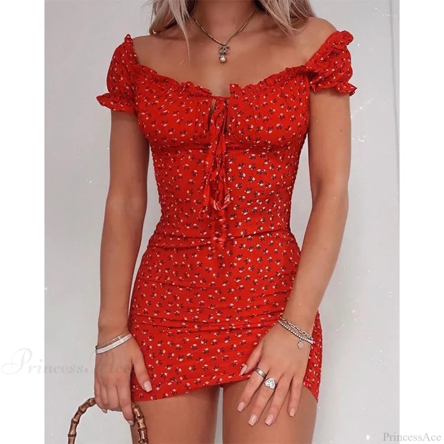Off Shoulder Tie-Up Floral Print Ruffle Floral Dress - Image 4