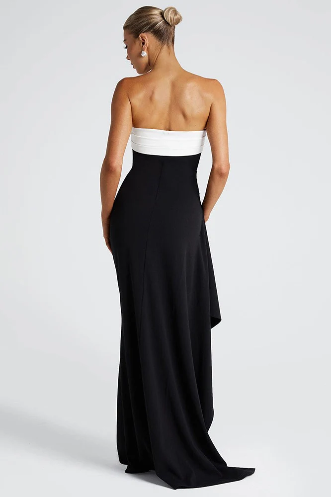 Off Shoulder Tube Color Block High Slit Prom Dress - Image 5