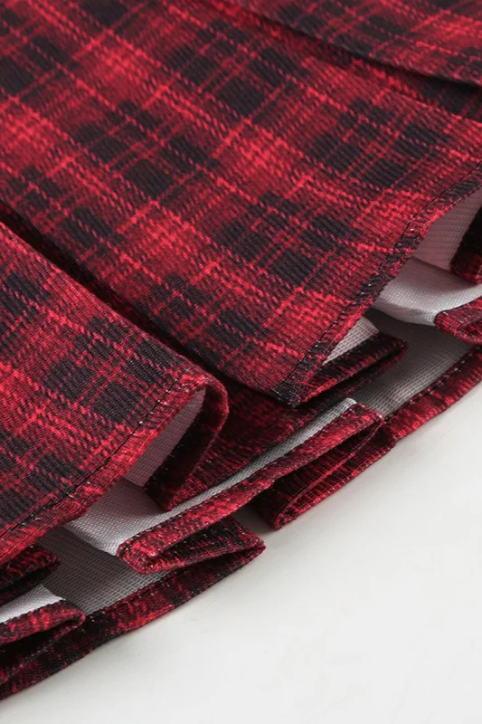 Off-the-shoulder Color Block Plaid Cuffed Pom-pom Mini Dress - Image 4