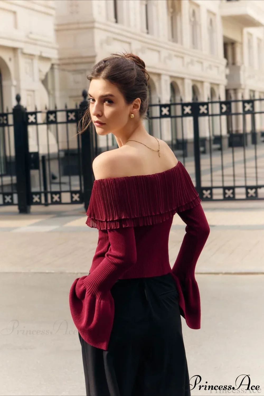 Off-the-Shoulder French Button-Panel Knit Sweater - Image 4