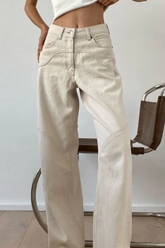 Off White High Waist Loose Straight Jeans - Image 2