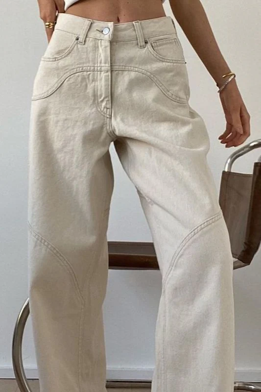 Off White High Waist Loose Straight Jeans - Image 3
