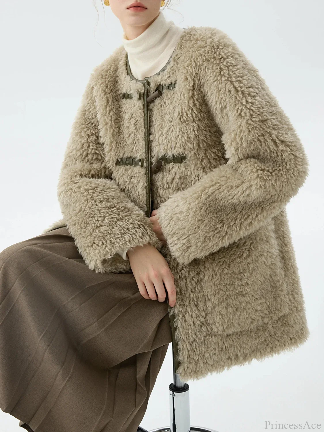 Office Lady One-Piece Lamb Coat - Image 3