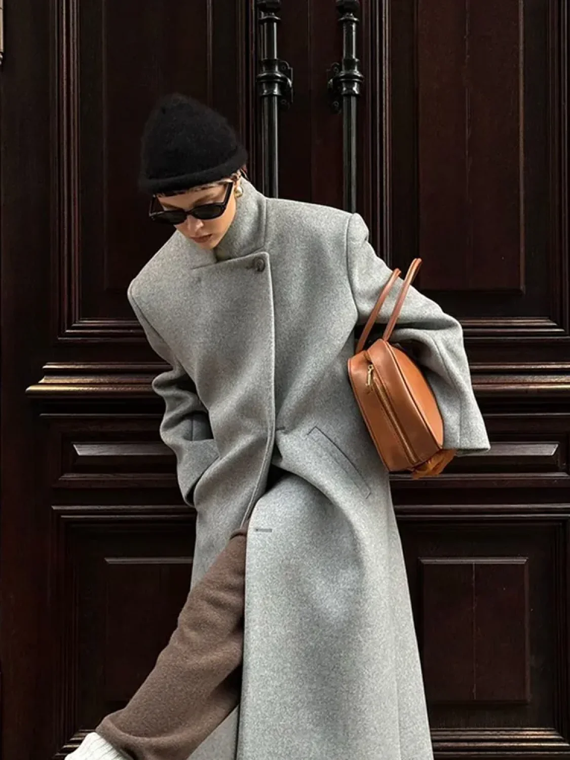 One Button Woolen Long Coat - Image 3