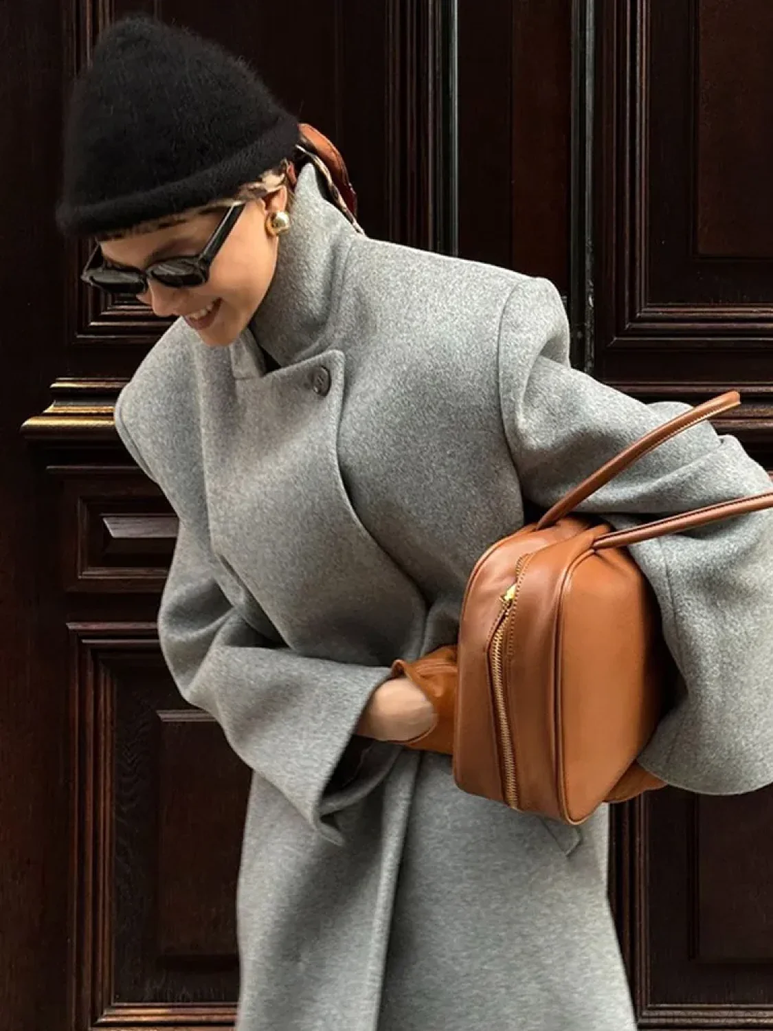 One Button Woolen Long Coat - Image 4