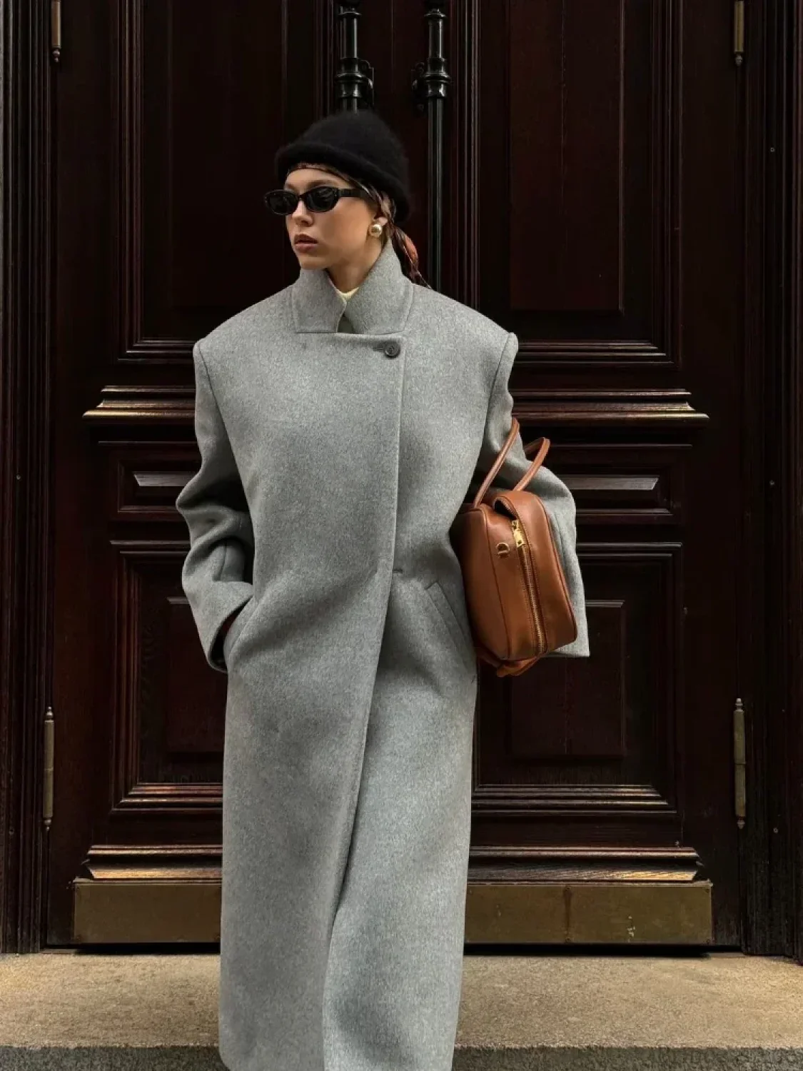 One Button Woolen Long Coat - Image 6