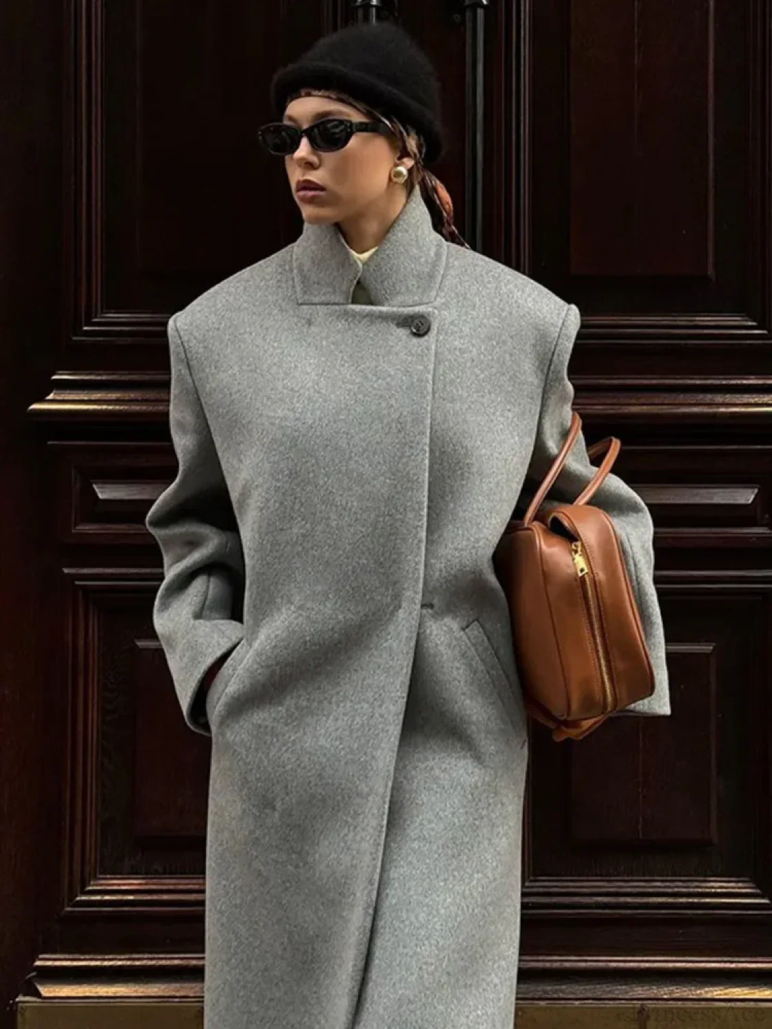 One Button Woolen Long Coat - Image 7