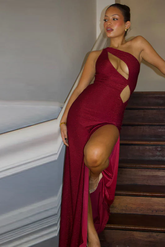 One-Shoulder Cutout Split Bodycon Party Dress - Image 5