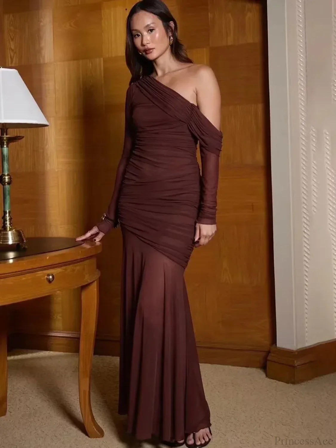 One Shoulder Mesh Maxi Vacation Dress - Image 5