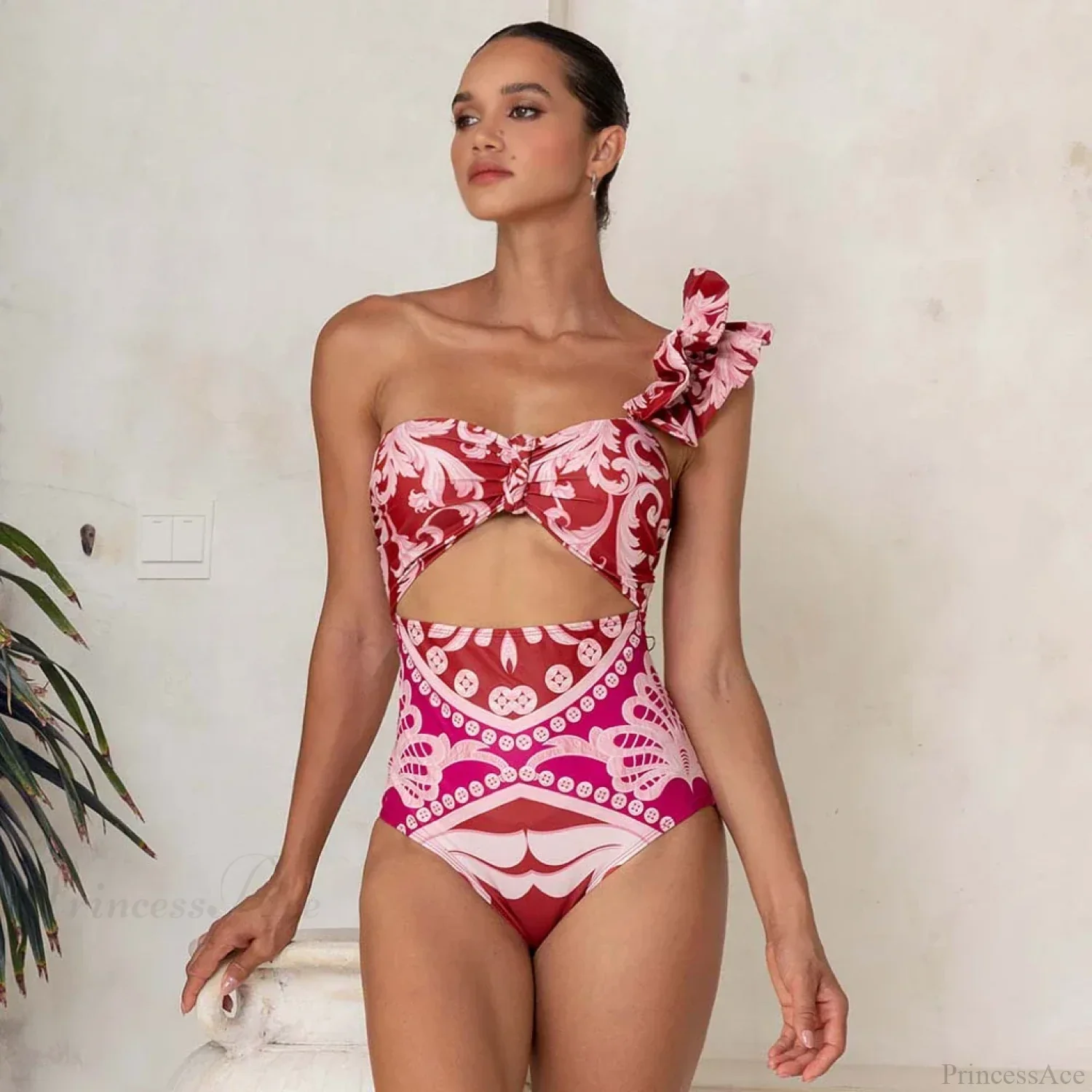 One Shoulder Print Pants Two Piece Set - Image 4