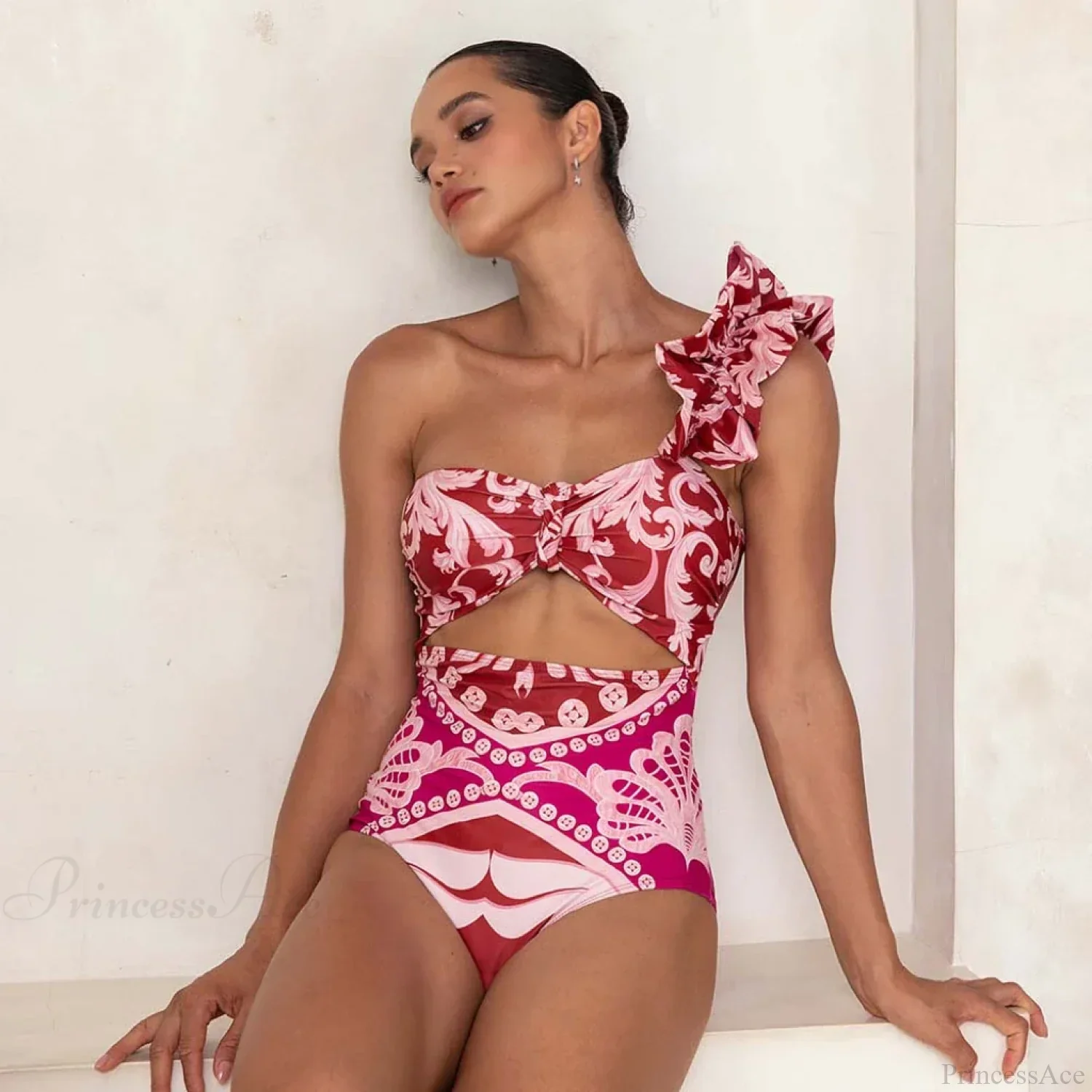 One Shoulder Print Pants Two Piece Set - Image 5