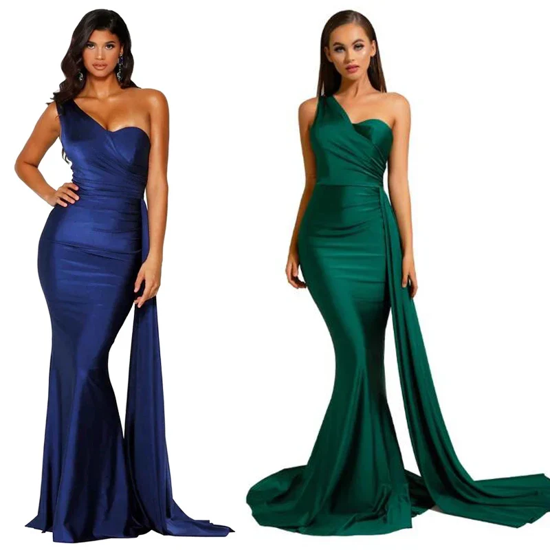 One-Shoulder Ruched Satin Party Dress - Image 2