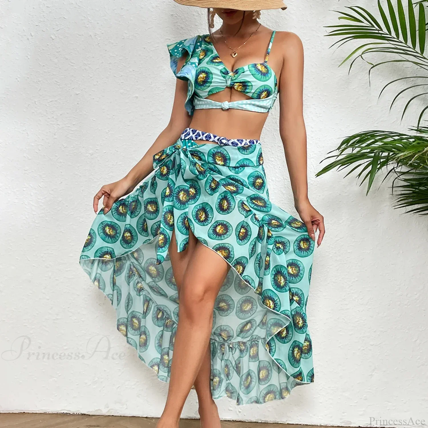 One Shoulder Ruffle Cover Up Two Piece Set - Image 3