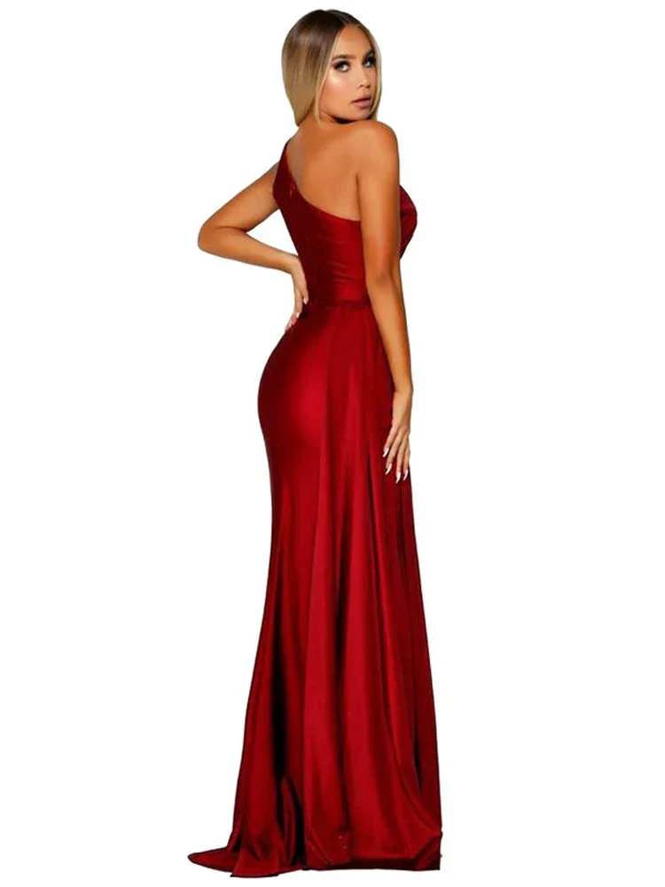 One-Shoulder Satin Hollow Out Party Dress - Image 3