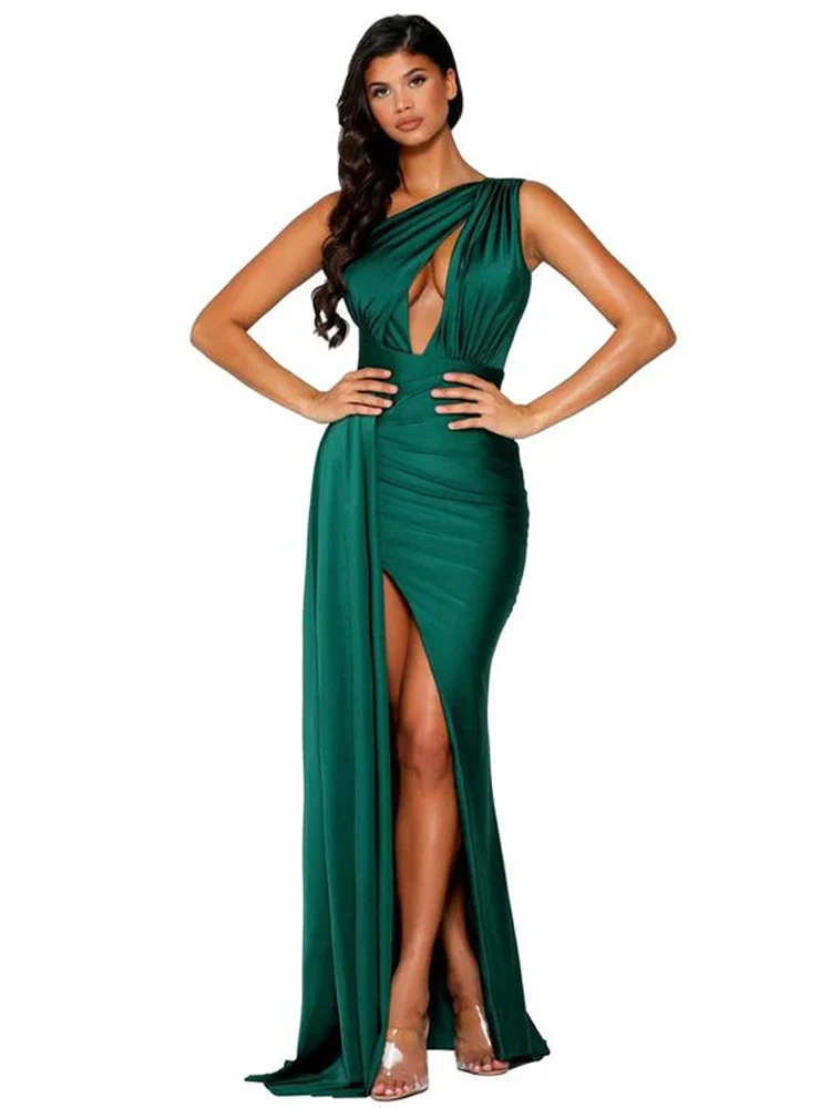 One-Shoulder Satin Hollow Out Party Dress - Image 4