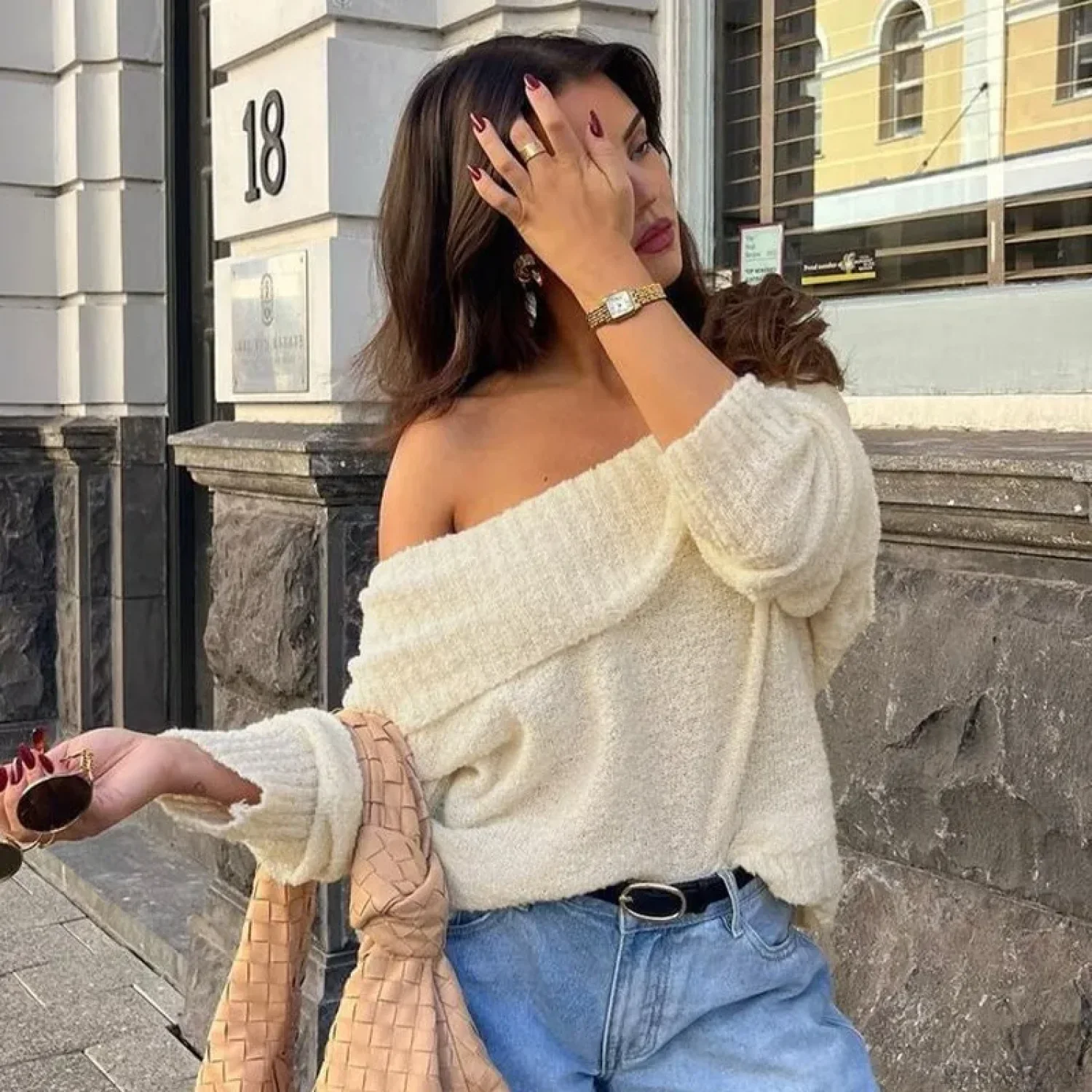One Shoulder Slim Long Sleeve Pullover Sweater - Image 5