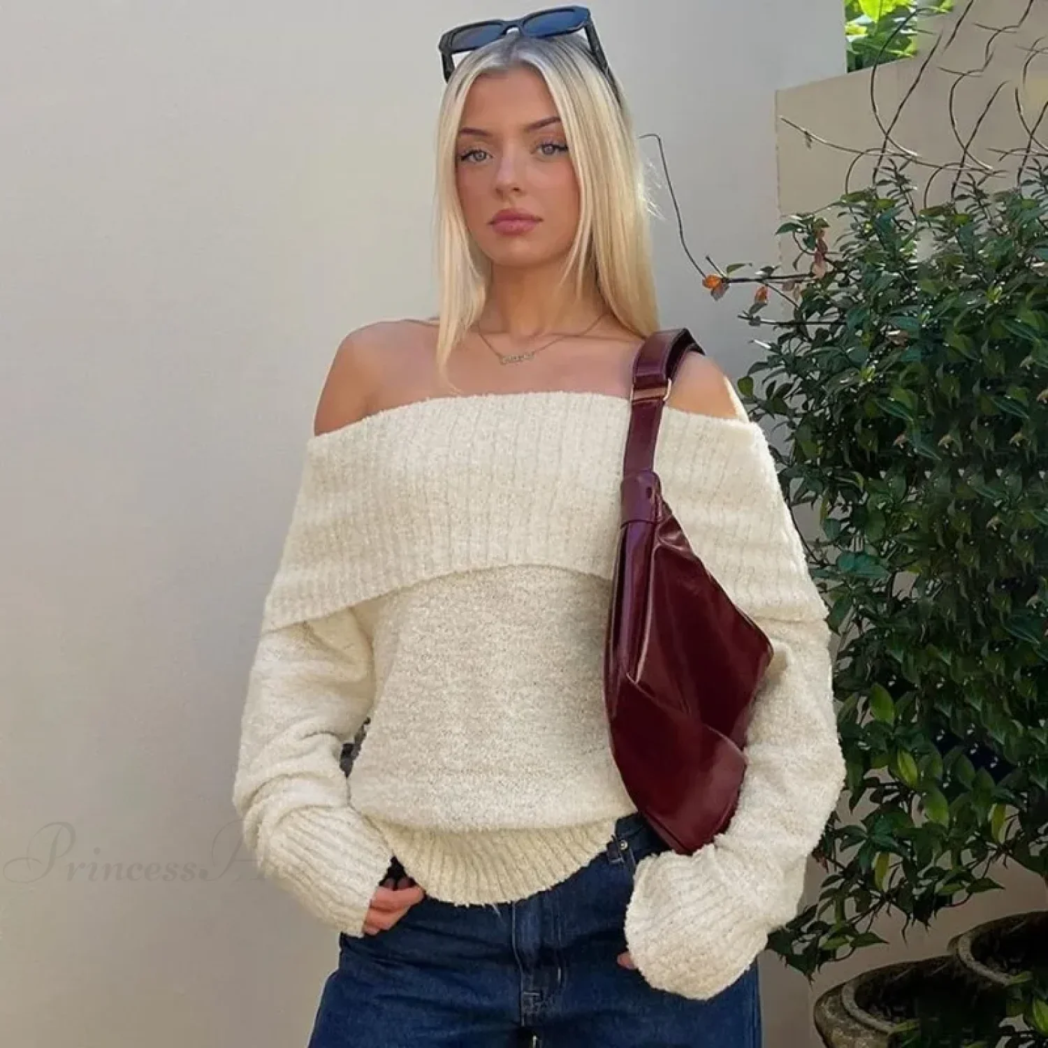 One Shoulder Slim Long Sleeve Pullover Sweater - Image 6