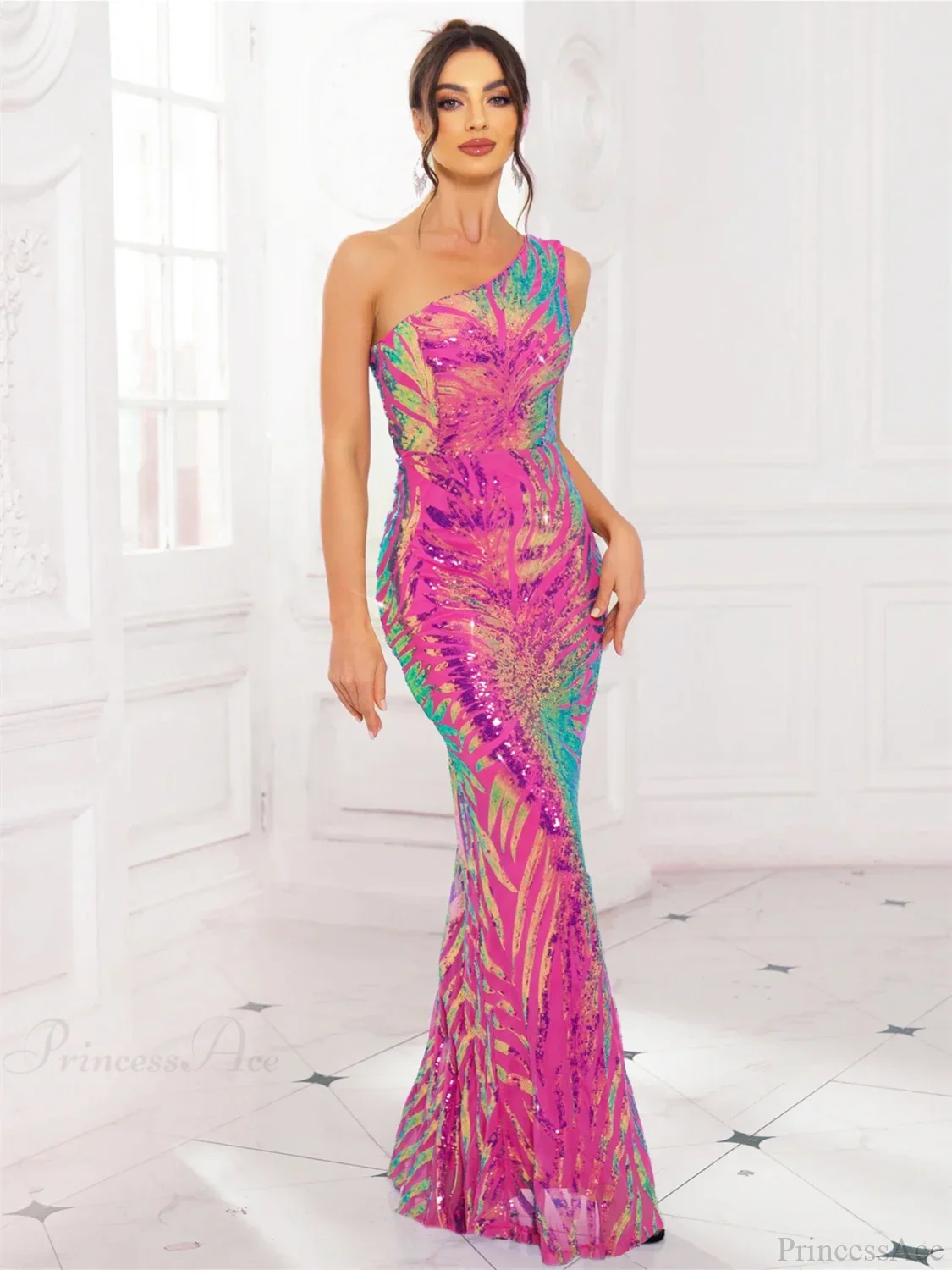 One-Shoulder Stretch Sequin Party Dress - Image 5