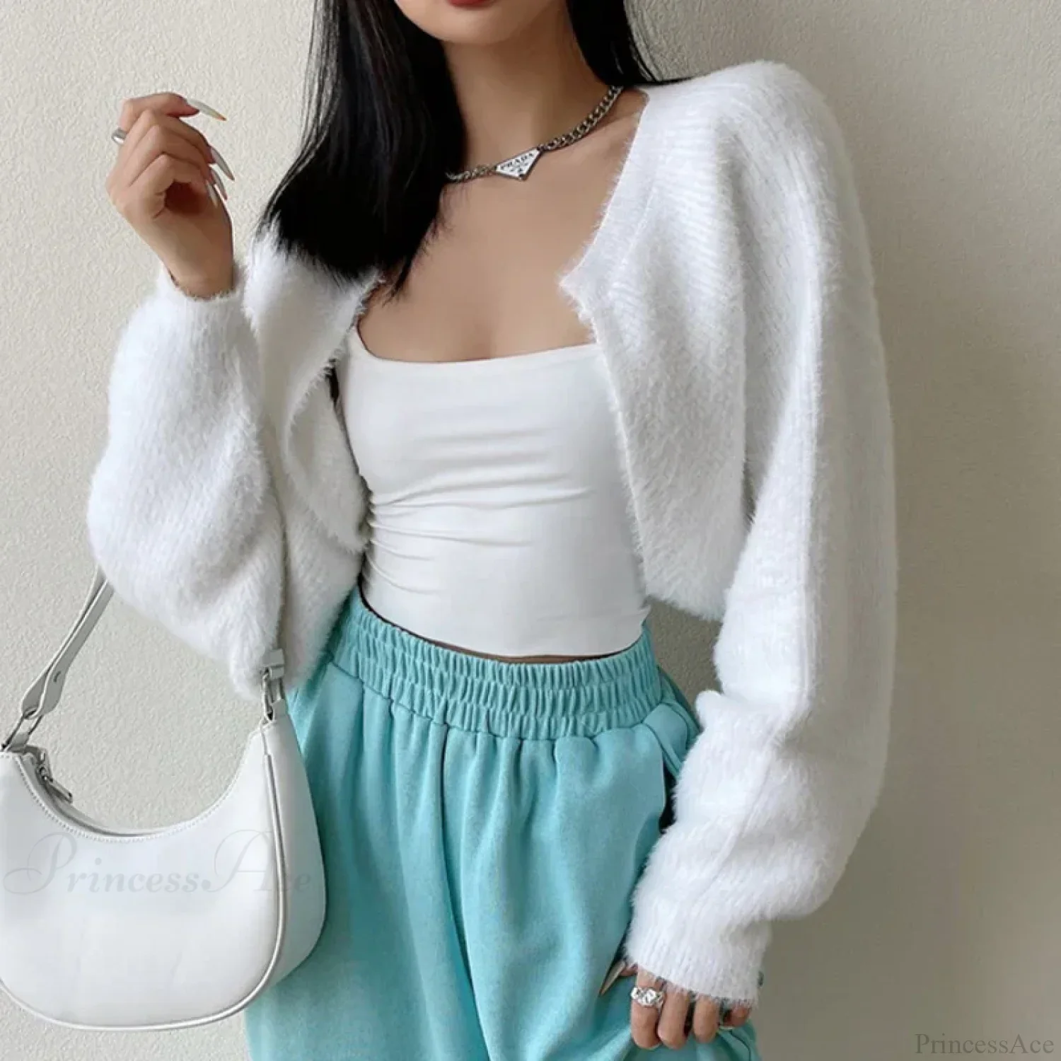 Open Front Cropped Long Sleeve Cardigan - Image 5