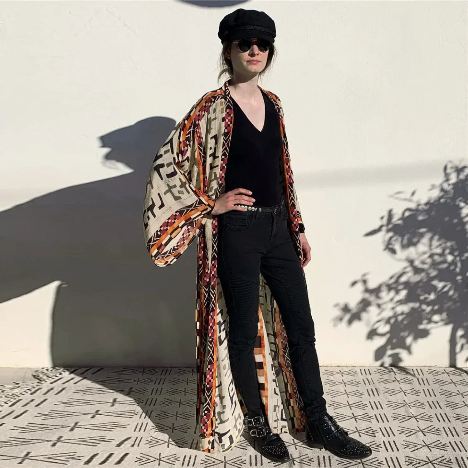 Orange Floral Cotton Kimono Beach Cover up Boho - Image 7