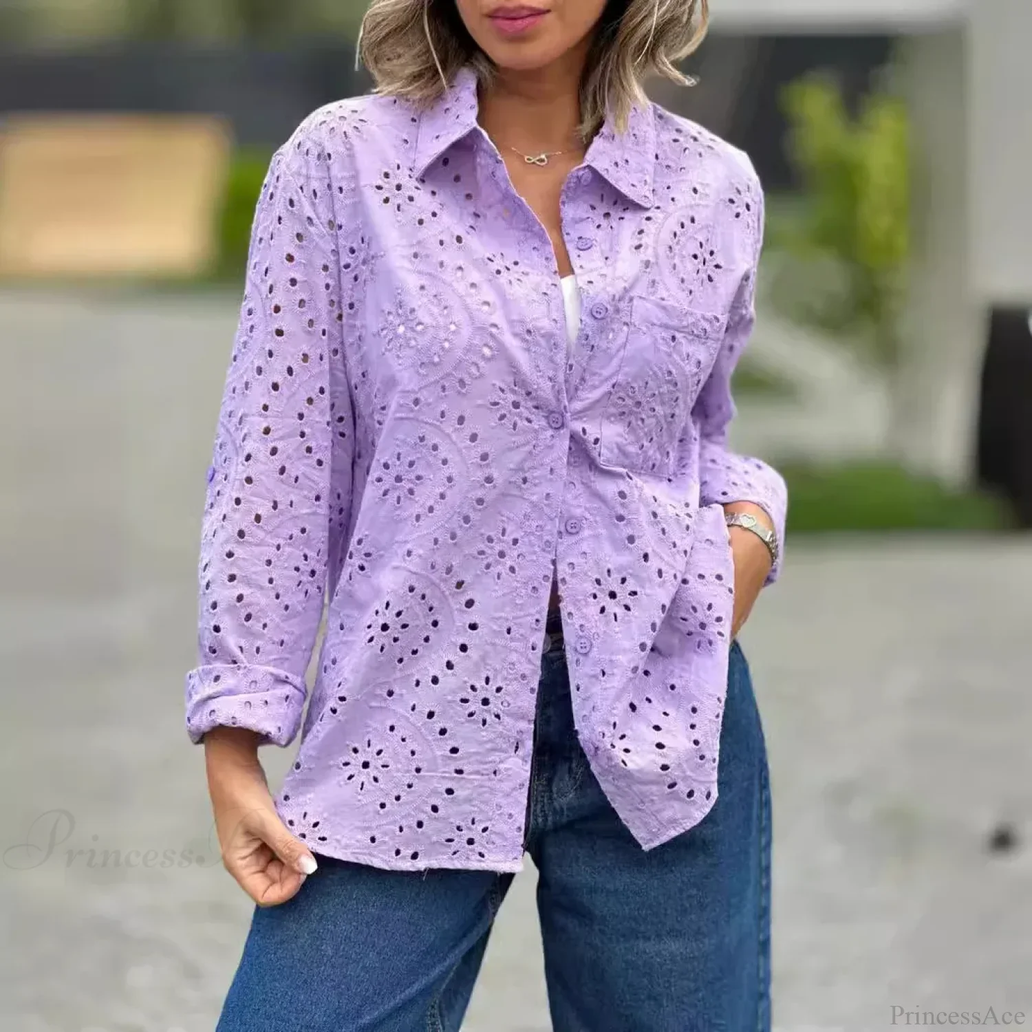 Oversize Loose Floral Embroidery Lace Boho Blouse - Image 5