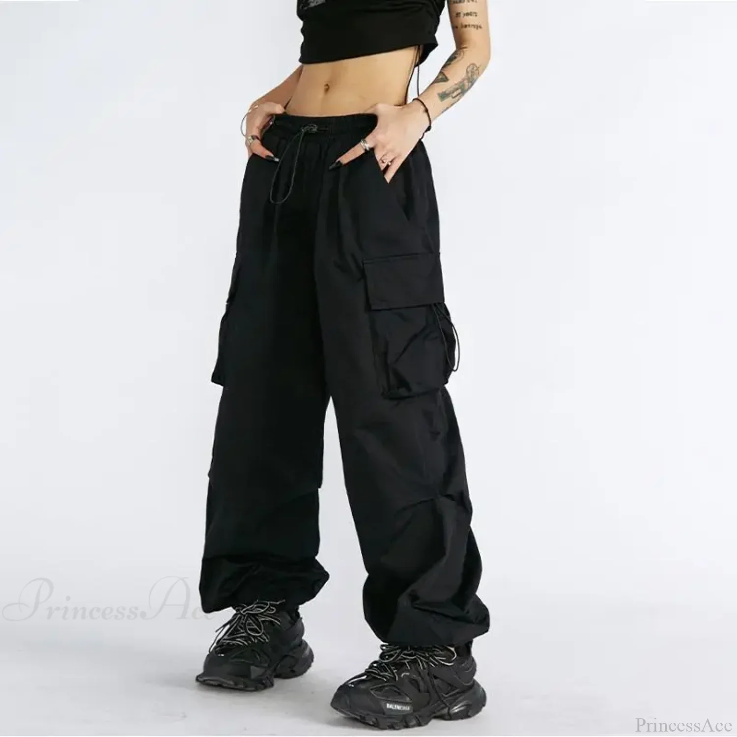 Oversize Solid Cargo Drawstring Pants - Image 2
