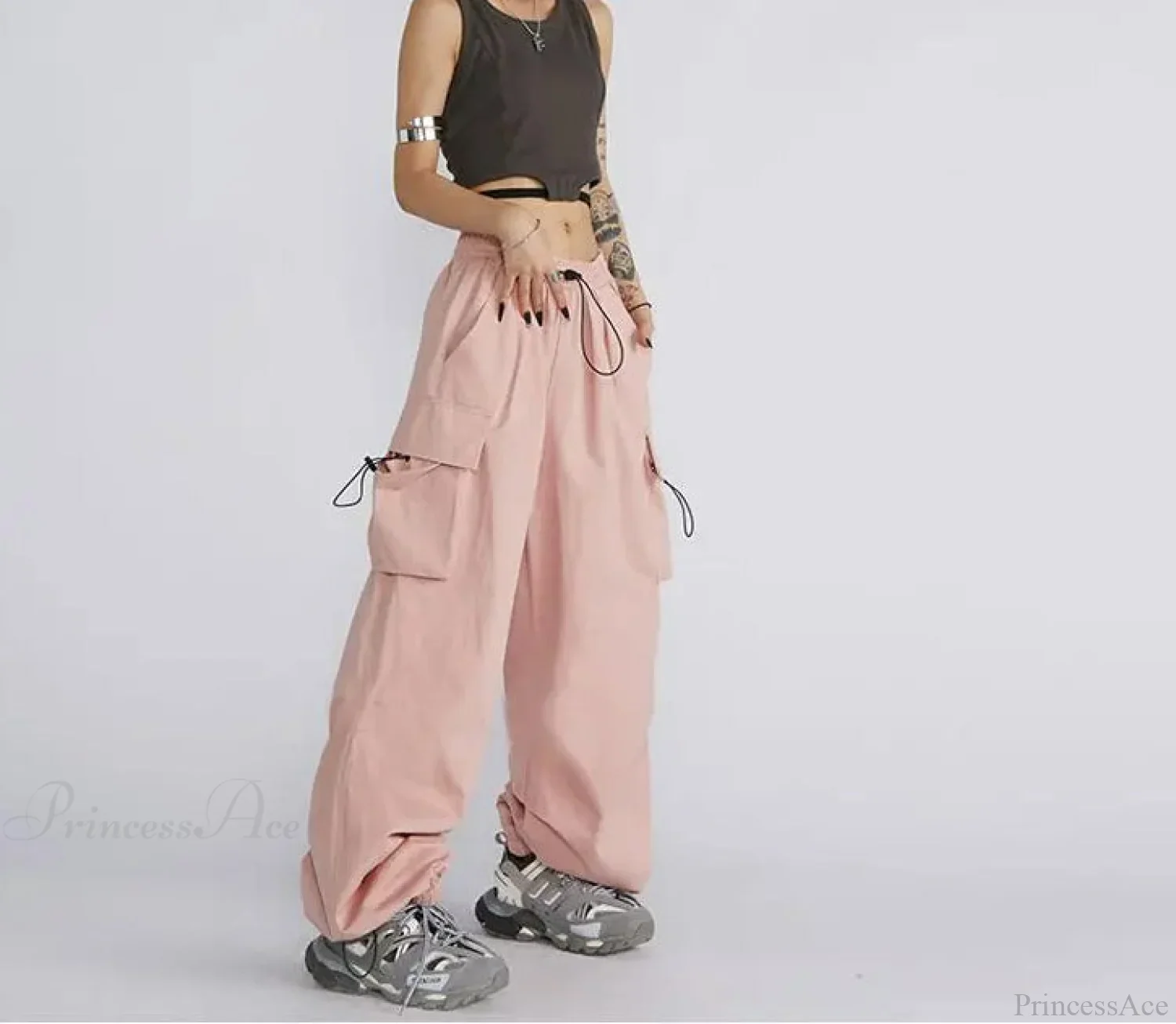 Oversize Solid Cargo Drawstring Pants - Image 3
