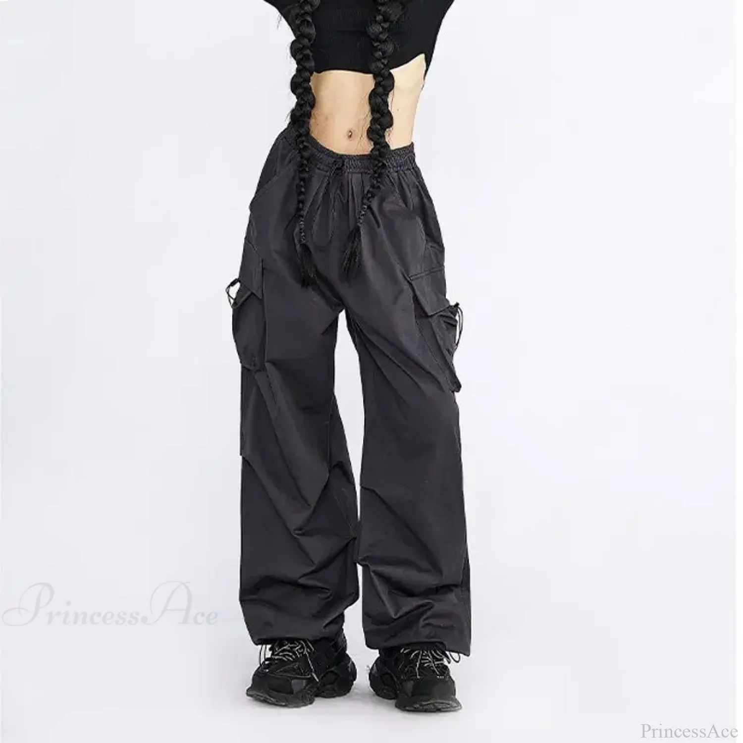 Oversize Solid Cargo Drawstring Pants - Image 4