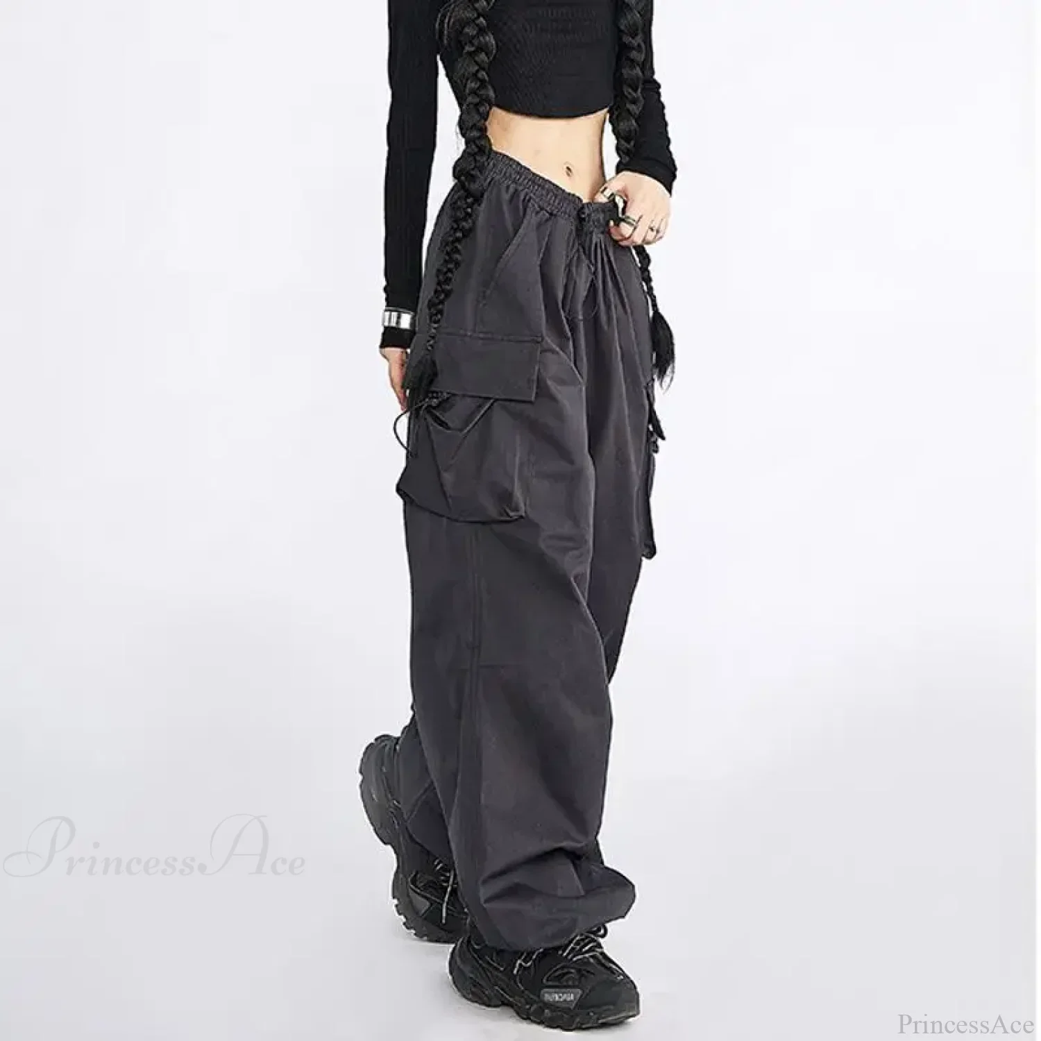 Oversize Solid Cargo Drawstring Pants - Image 5