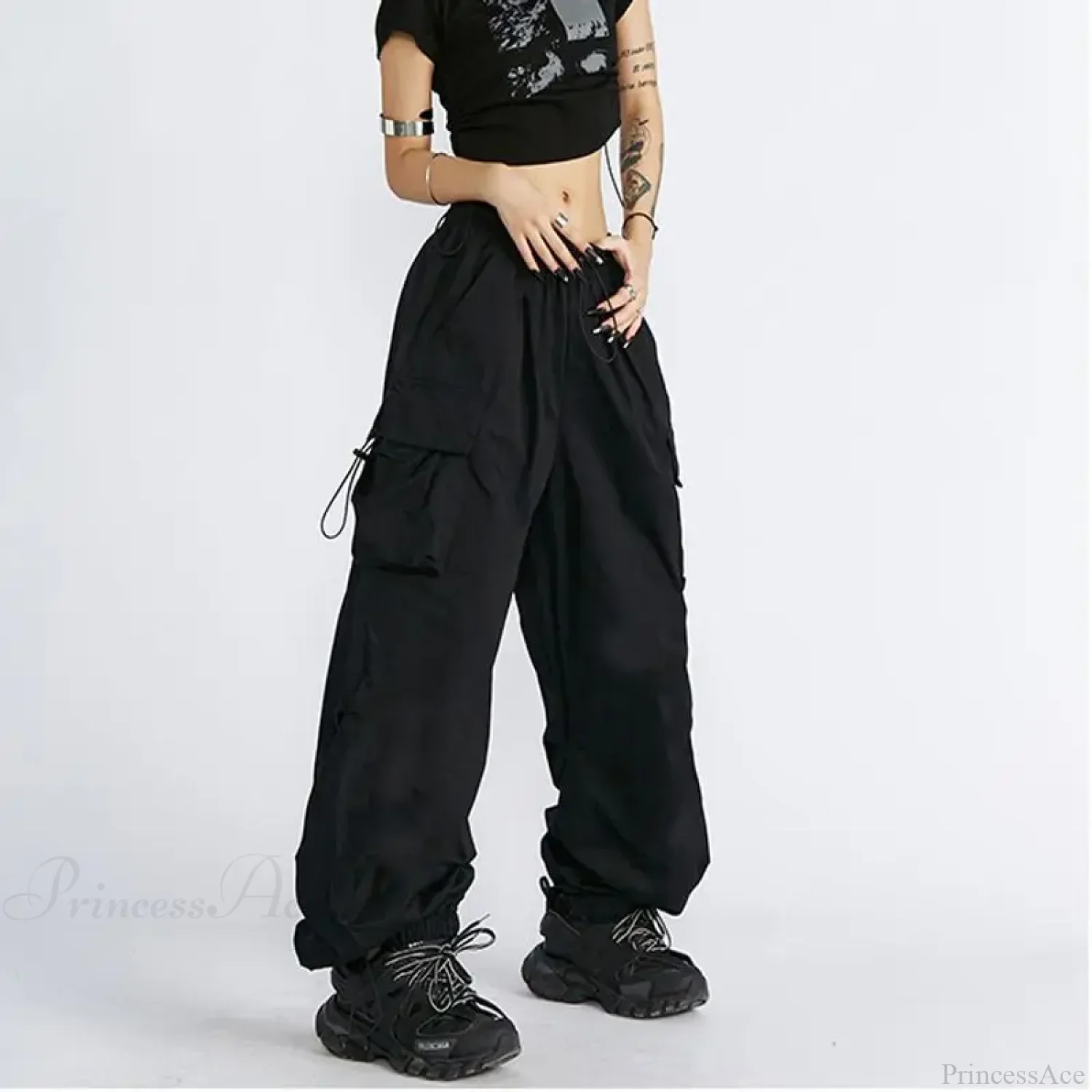Oversize Solid Cargo Drawstring Pants - Image 6