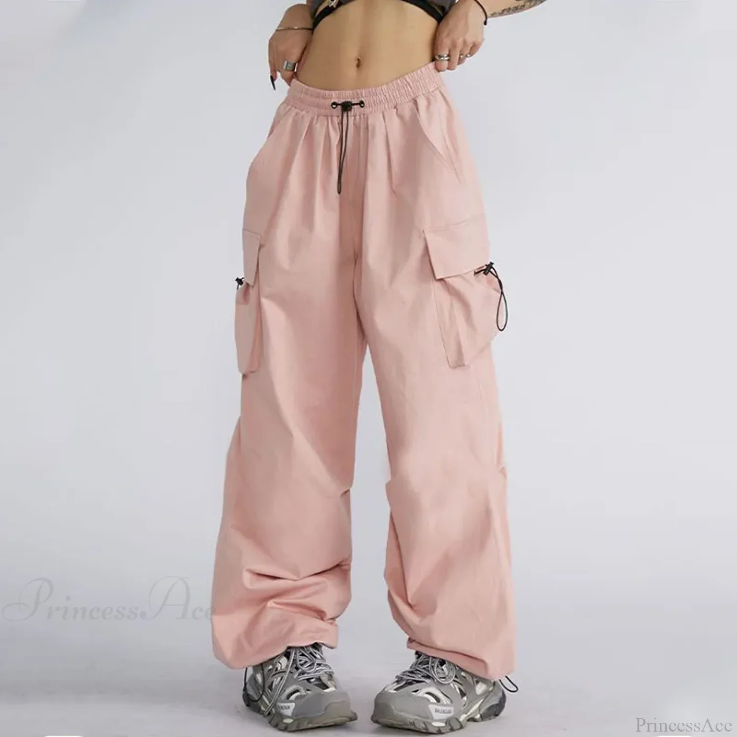 Oversize Solid Cargo Drawstring Pants - Image 7
