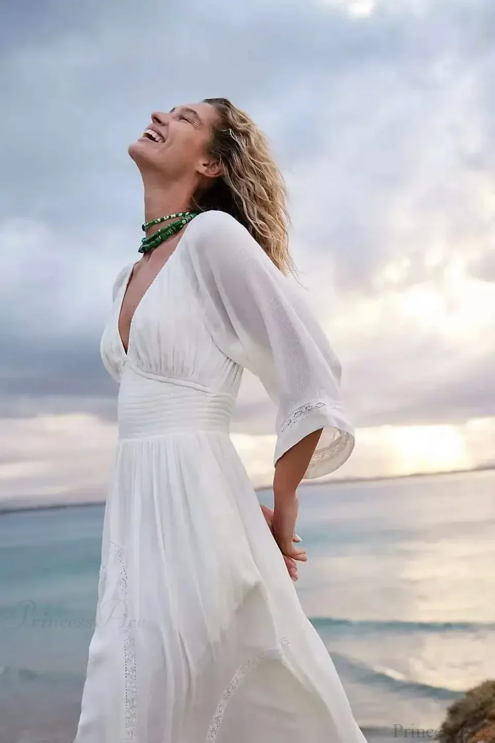 Oversized Backless Deep V Cotton Boho Dress - Image 2